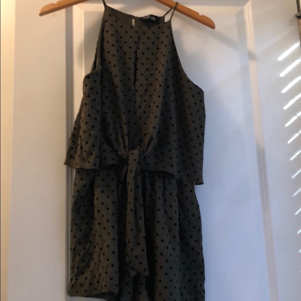 Olive green polka dot romper